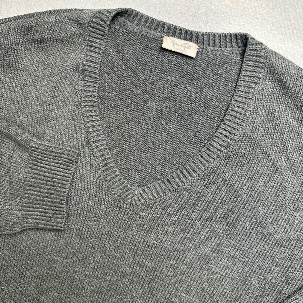 John Galt V-Neck Sweater Womens One Size Grey Oversized Knit Pullover 0552